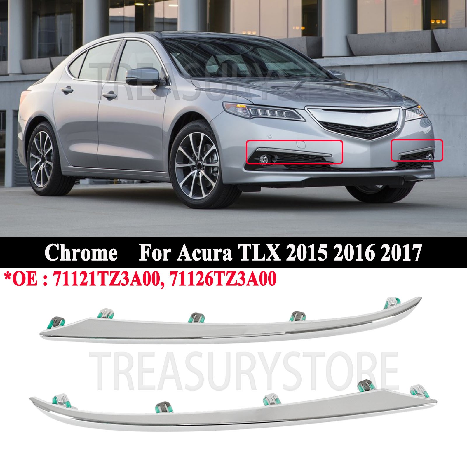 For Acura TLX 2015-2017 Left&Right Front Bumper Grill Trim Chrome Molding Strip