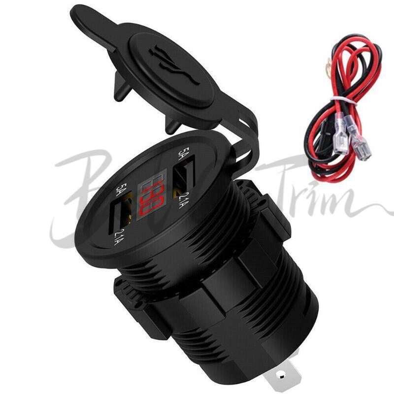 12V Waterproof Car 2.1A Charger Dual USB Socket Adapter Charging Red Voltmeter