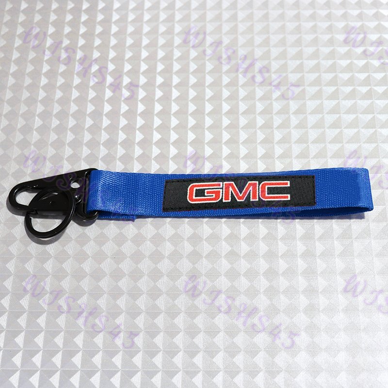Metal Keychain Backpack key Ring Hook Strap For GMC Racing Blue Lanyard Nylon