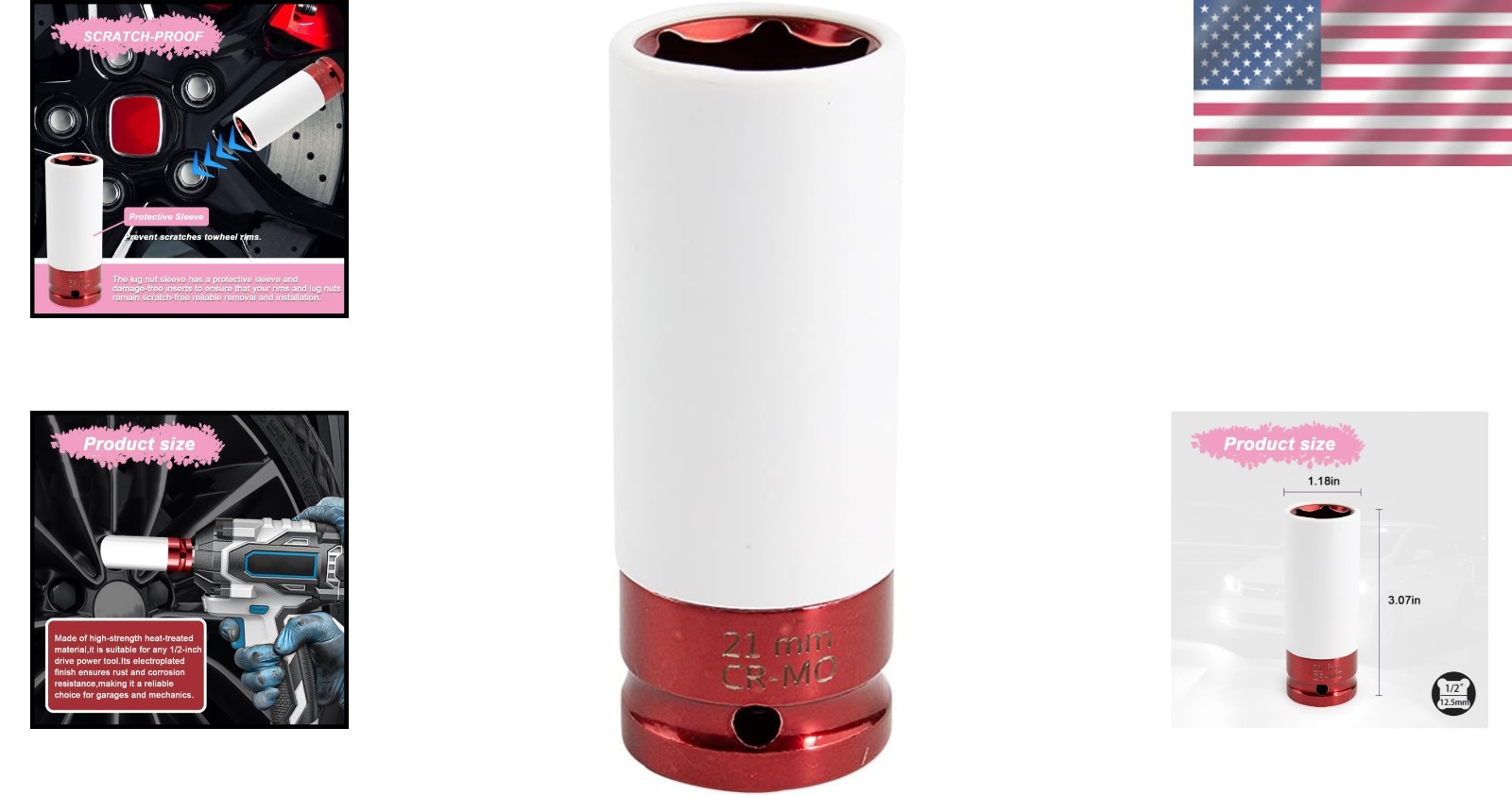 Durable 21mm Lug Nut Impact Socket with Non-Scratch Sleeve for Auto Maintenance