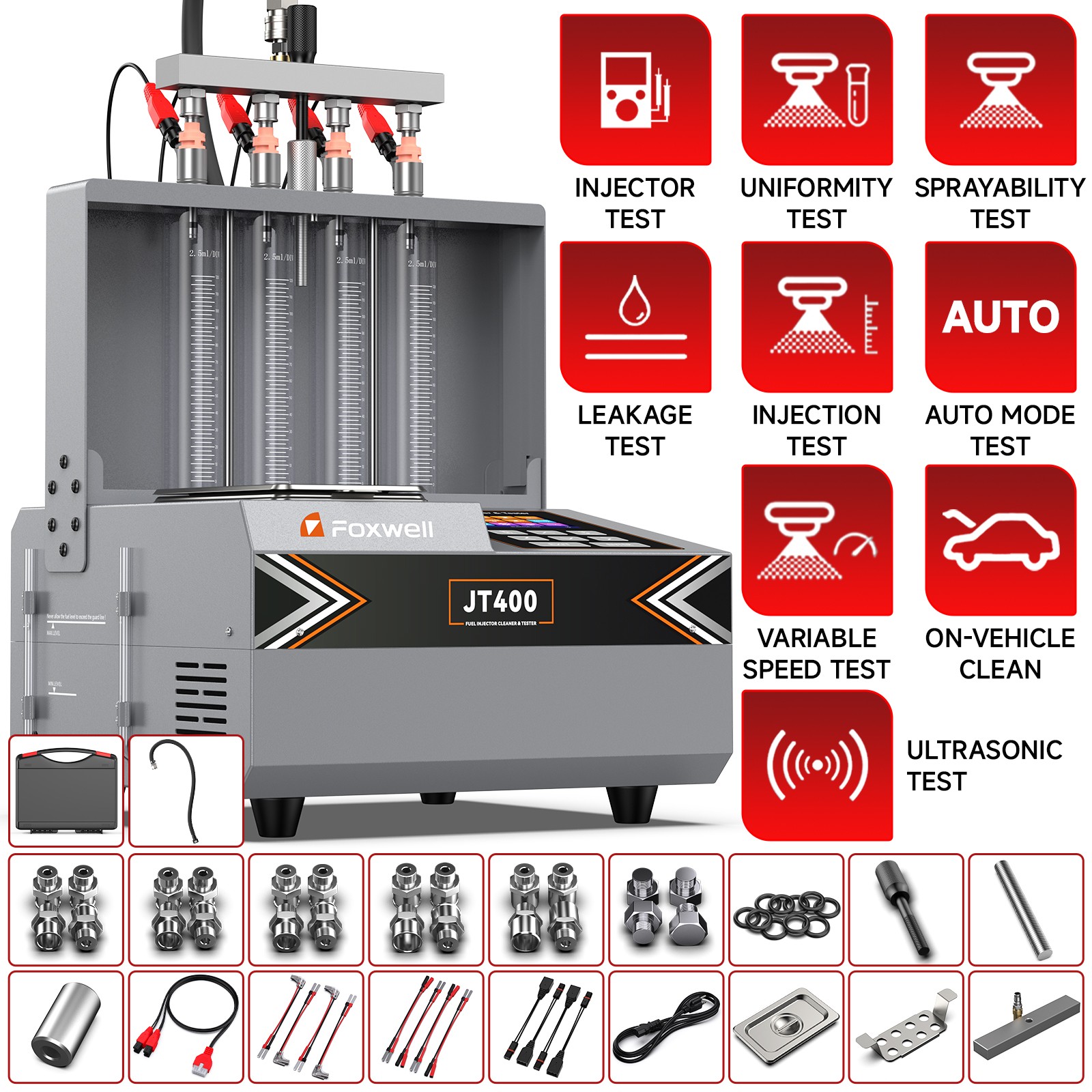 FOXWELL JT400 GDI EFI Fuel Injector Cleaner Ultrasonic Injector Cleaning Machine