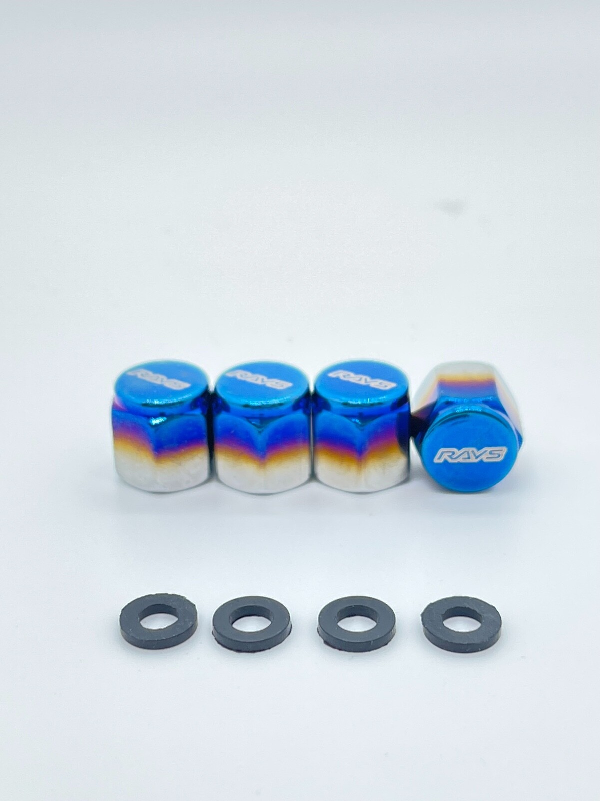 Rays tire valve kit set titanium blue new with rubber seal in seal package