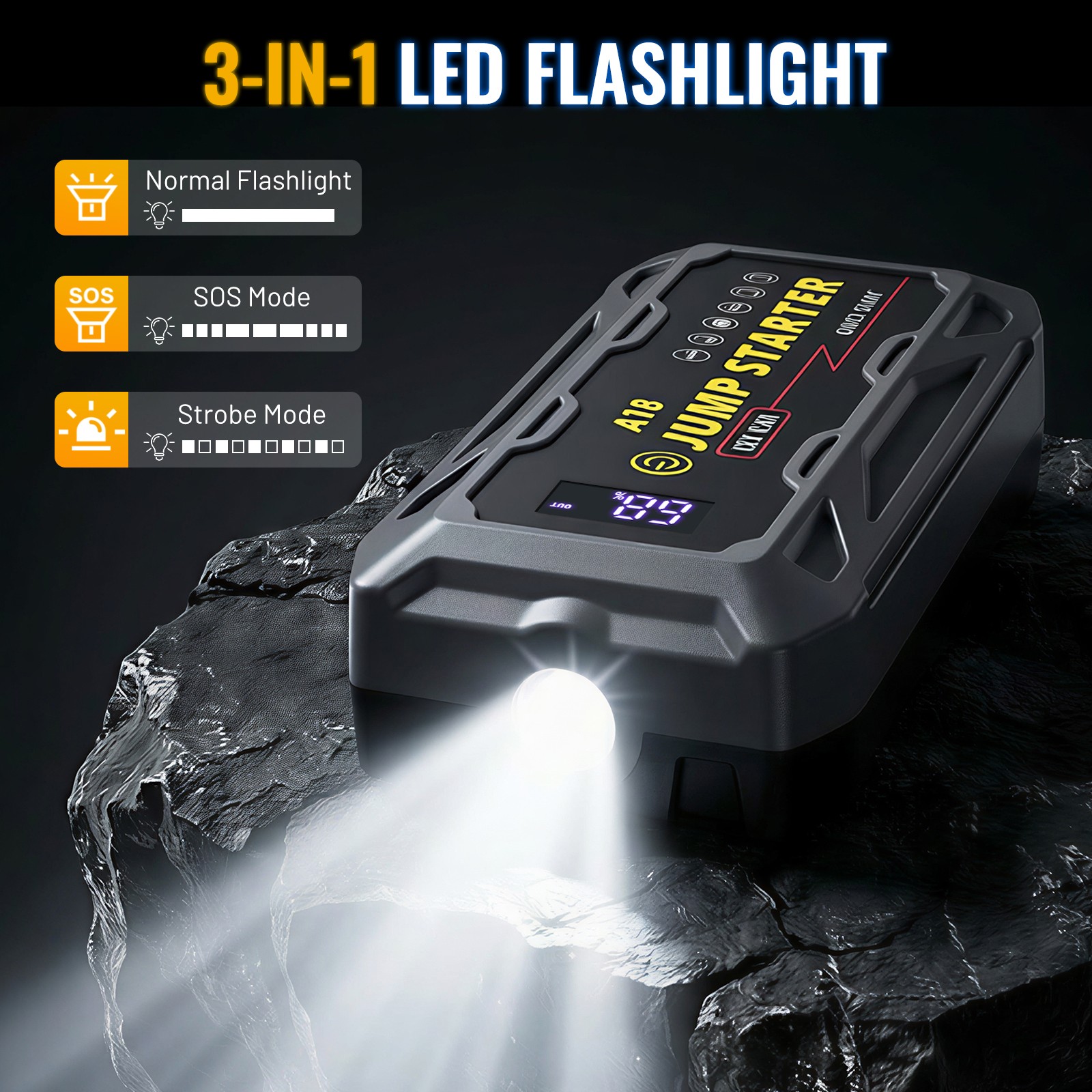 2000A Peak Current Car Battery Starter with Multi-Device Charging Capability