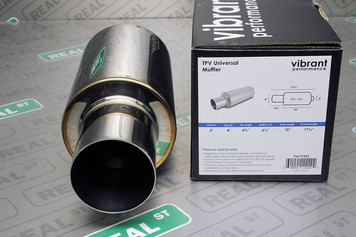 Vibrant TPV Round Muffler (17.25″ Long) w/ 4″ Round Straight Cut Tip 3″ Inlet