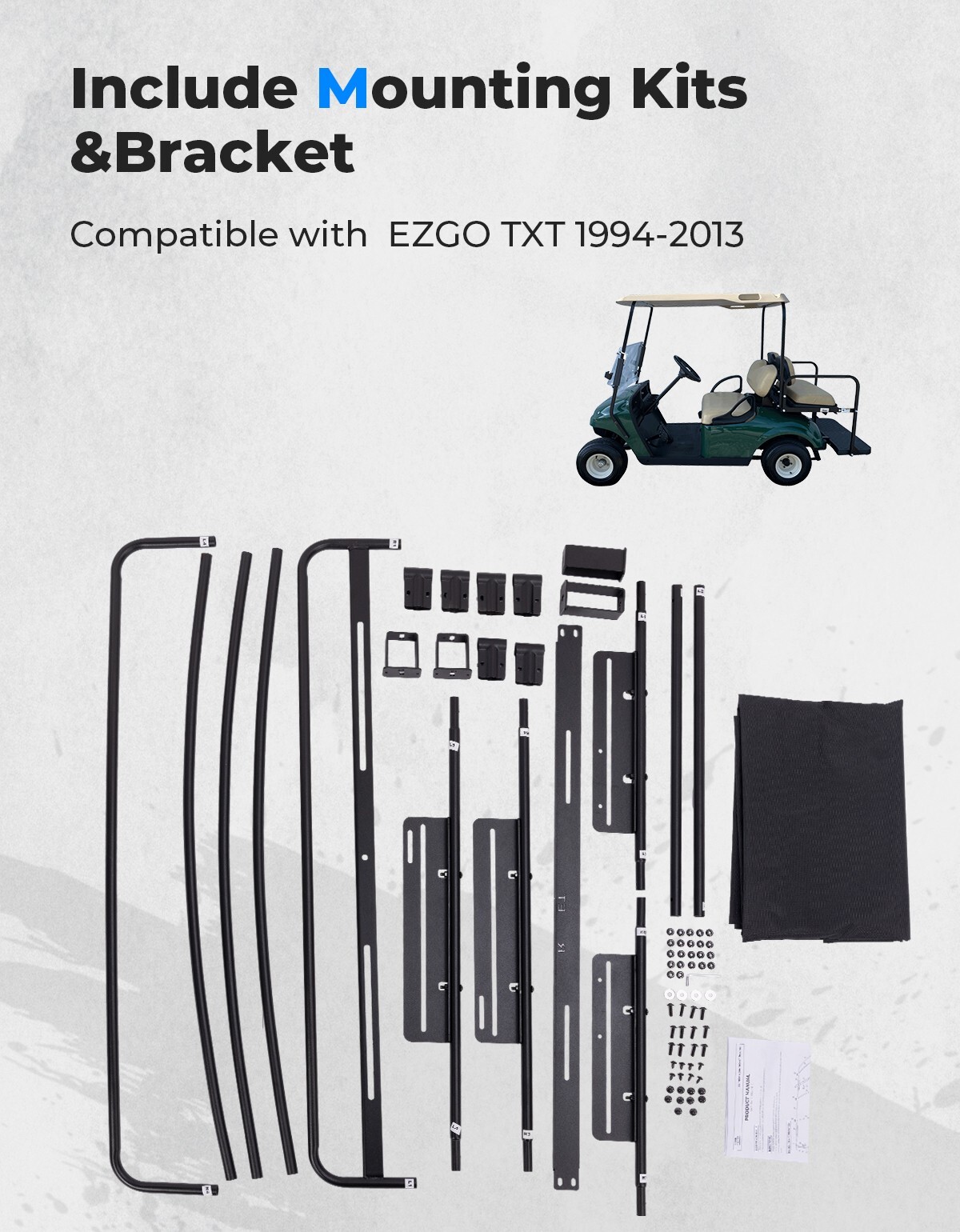 KEMIMOTO 84″ Golf Cart Roof Top Kit Tubular Sun Top Black for EZ-GO TXT 2-Seat