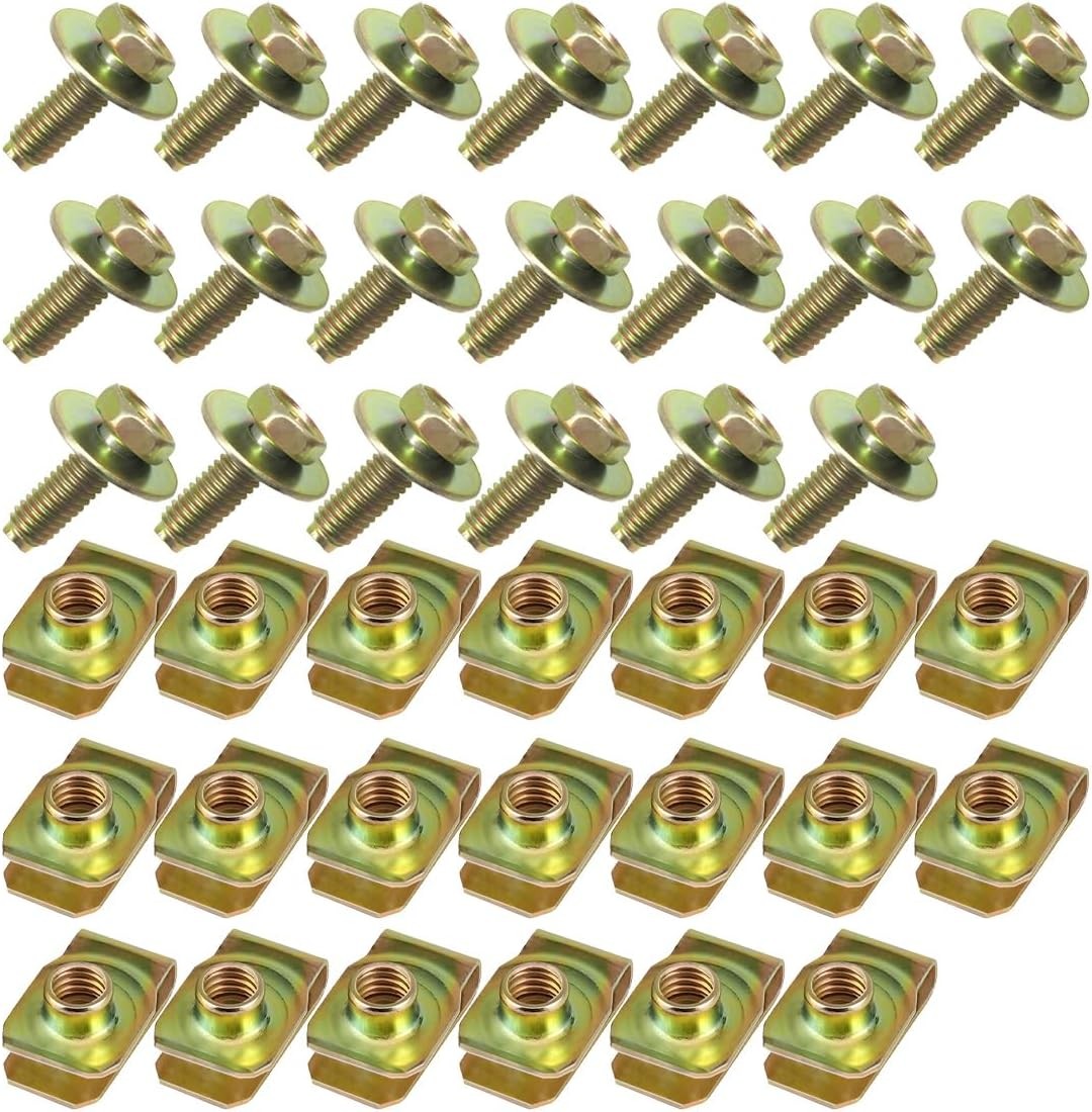 40-Piece Kit of Fasteners – U-Nuts, M6-1.0 Bolts & Bumper Retainer Clips