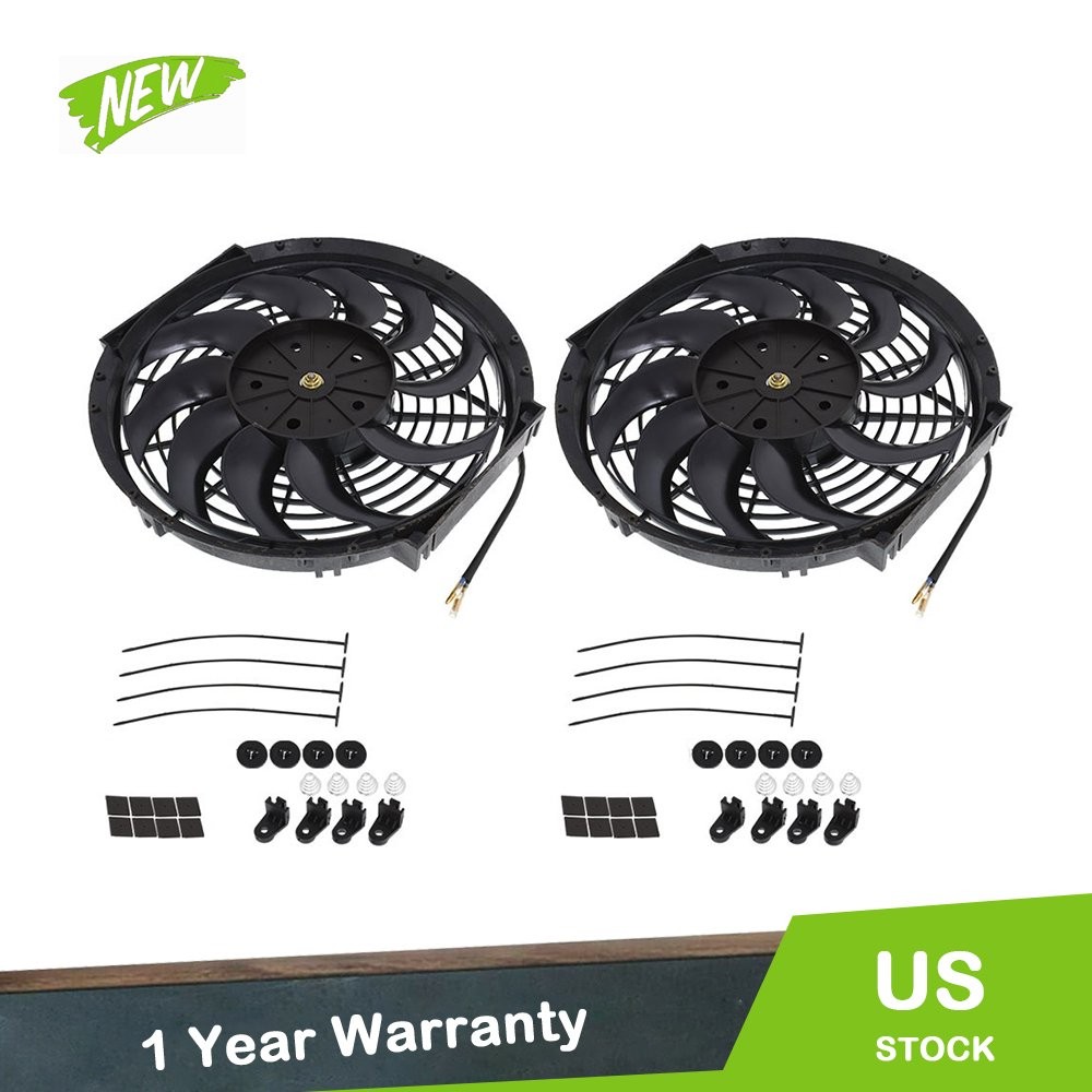 12″ inch Universal Slim Fan Push Pull Electric Radiator Cooling 12V Mount Kit X2