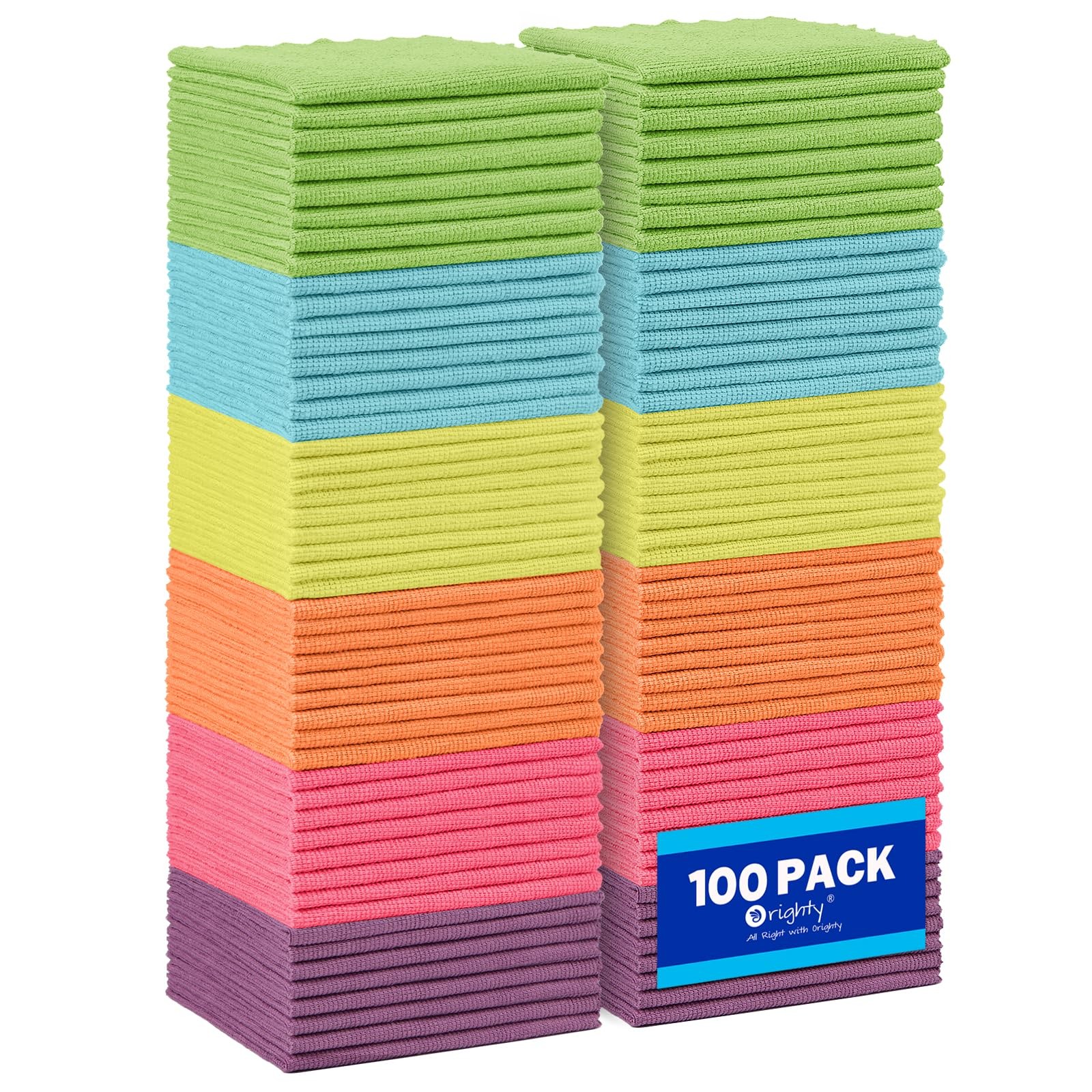 Orighty Microfiber Cleaning Cloth, 100 Pack of 100, Multicolor