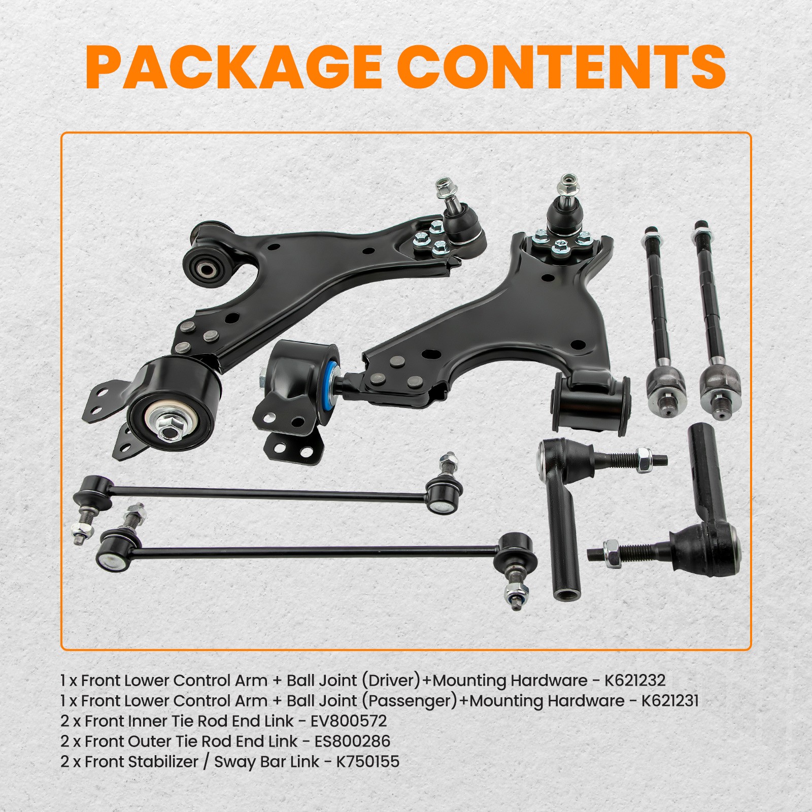 Front Lower & Rear Upper Control Arms for 2007-2017 GMC Acadia Traverse Enclave