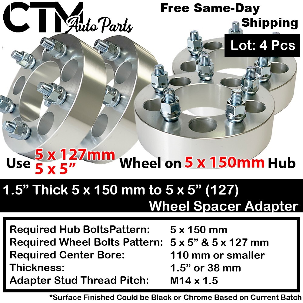 4x 1.5″ 5×150 to 5×5(5×127) Wheel Spacer Adapter Tundra Sequoia Land Cruiser &LX