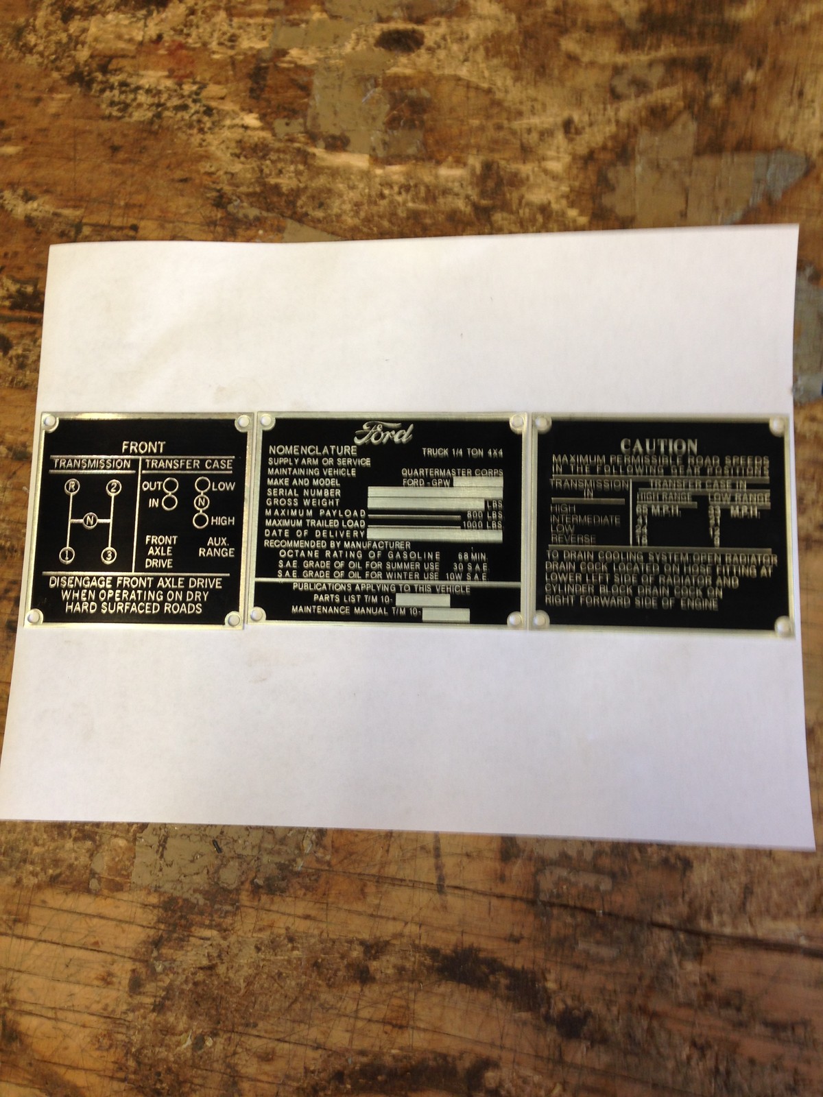 For Jeep Ford GPW Steel Zinc Plated Data Plate Set, G-503