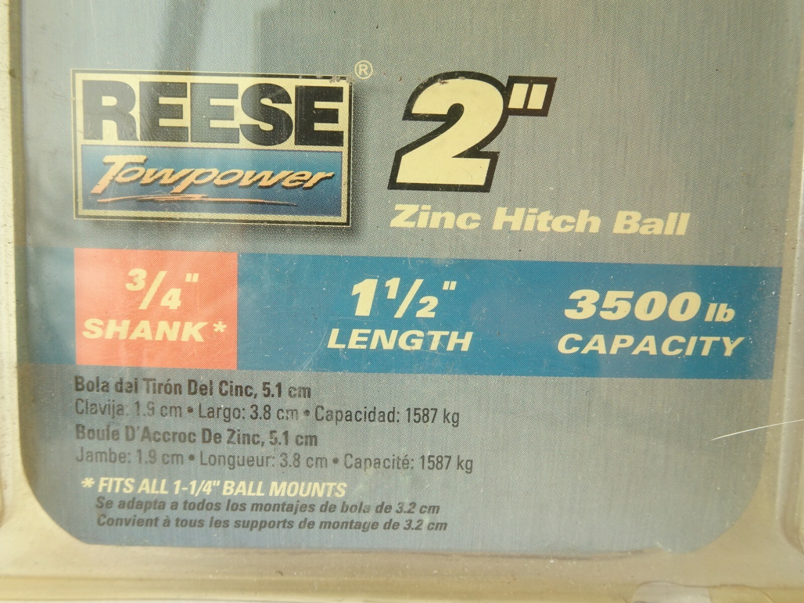 2 inch Zinc Trailer Hitch Ball, 3/4 inch shank 3500 pounds, Tow Ball, NEW