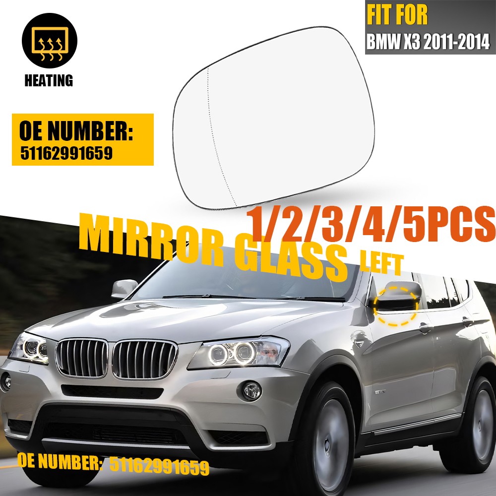 1-5x For BMW X3 F25 2010-2014 ABS+Glass Left Rearview Side Mirror Glass Heated