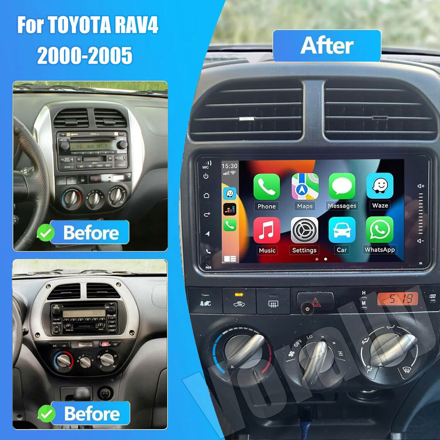For Toyota RAV4 2001-2005 Android Apple CarPlay Car Radio Wifi GPS Stereo 4+64GB