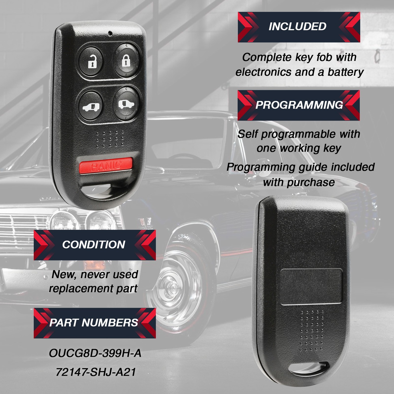Replacement For 2005 2006 2007 2008 2009 2010 Honda Odyssey Car Key Fob Remote