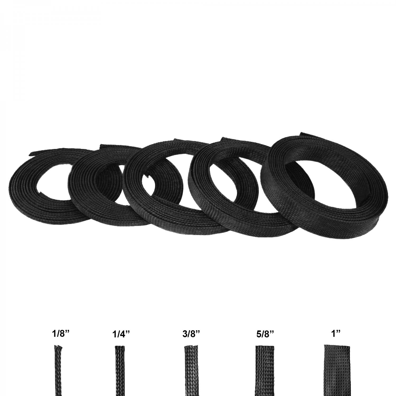 PREMIUM Black Wire Loom Variety Kit 50 Ft harness braided Wiring Flex sheathing