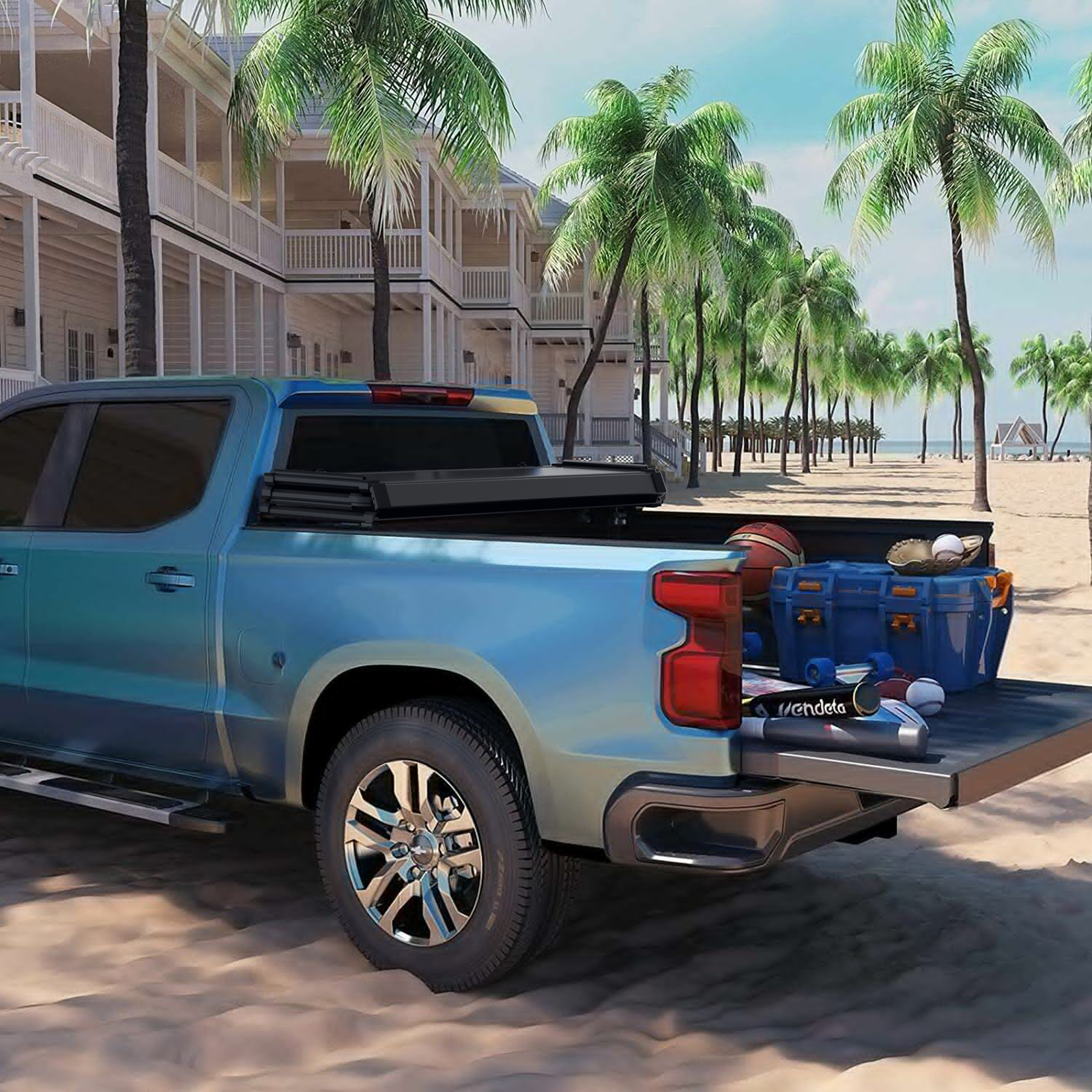 5.7/5.8FT Hard Tonneau Cover Truck Bed For 2017-2023 Nissan Titan 4-Fold W/Light