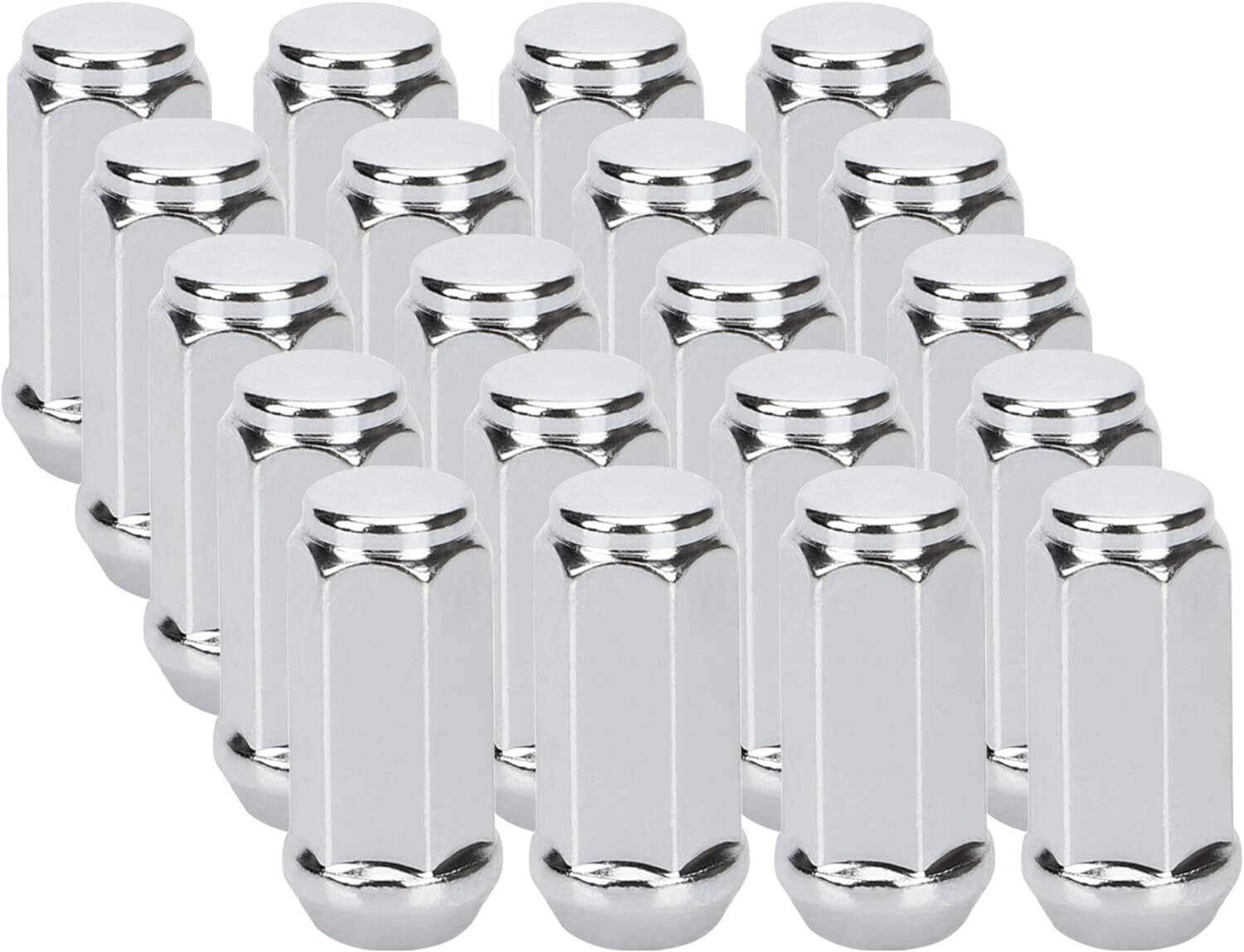 20 pcs Wheel Lug Nuts Chrome Bulge Acorn 1/2-20 Closed End 1.9″ XL Tall 3/4″ Hex