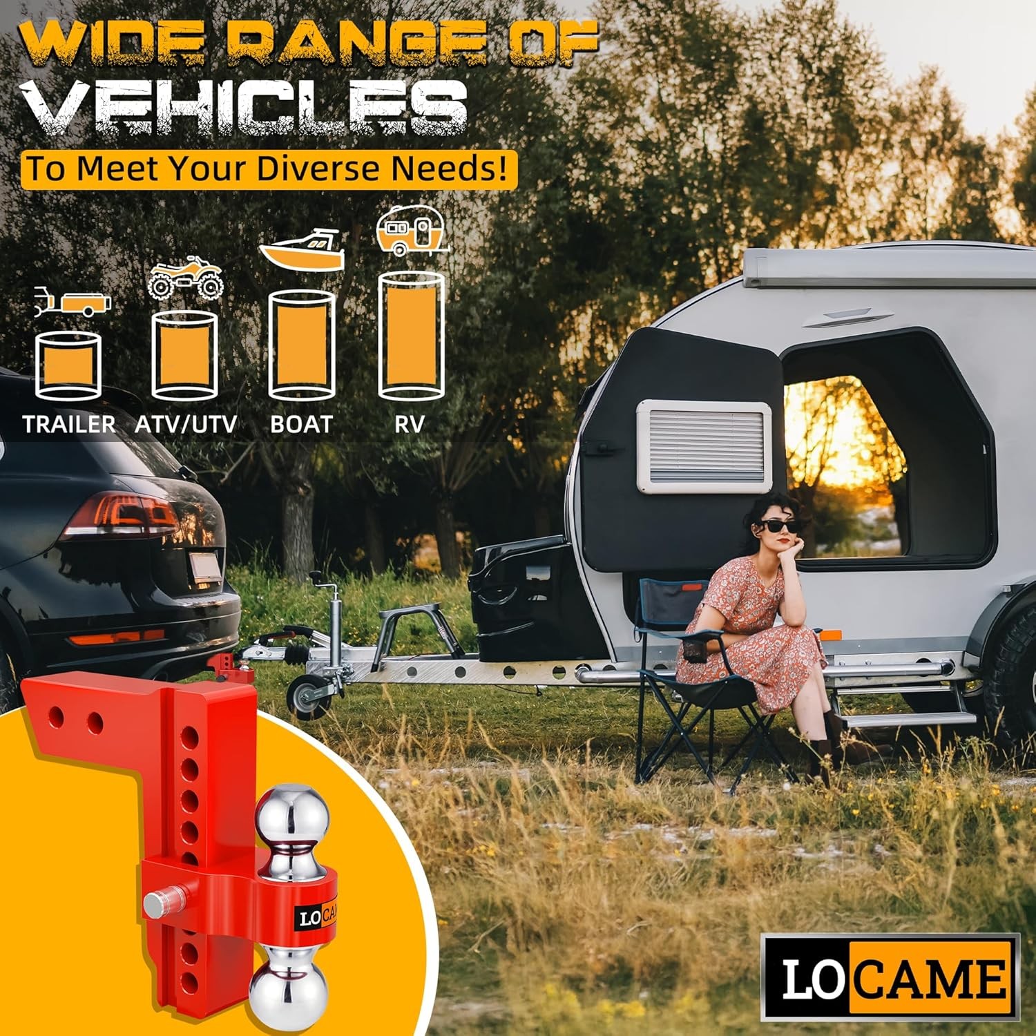 LACOME 2″ Receiver 8″ Drop Adjustable Trailer Hitch Tow Hitch Dual Ball 12500 lb