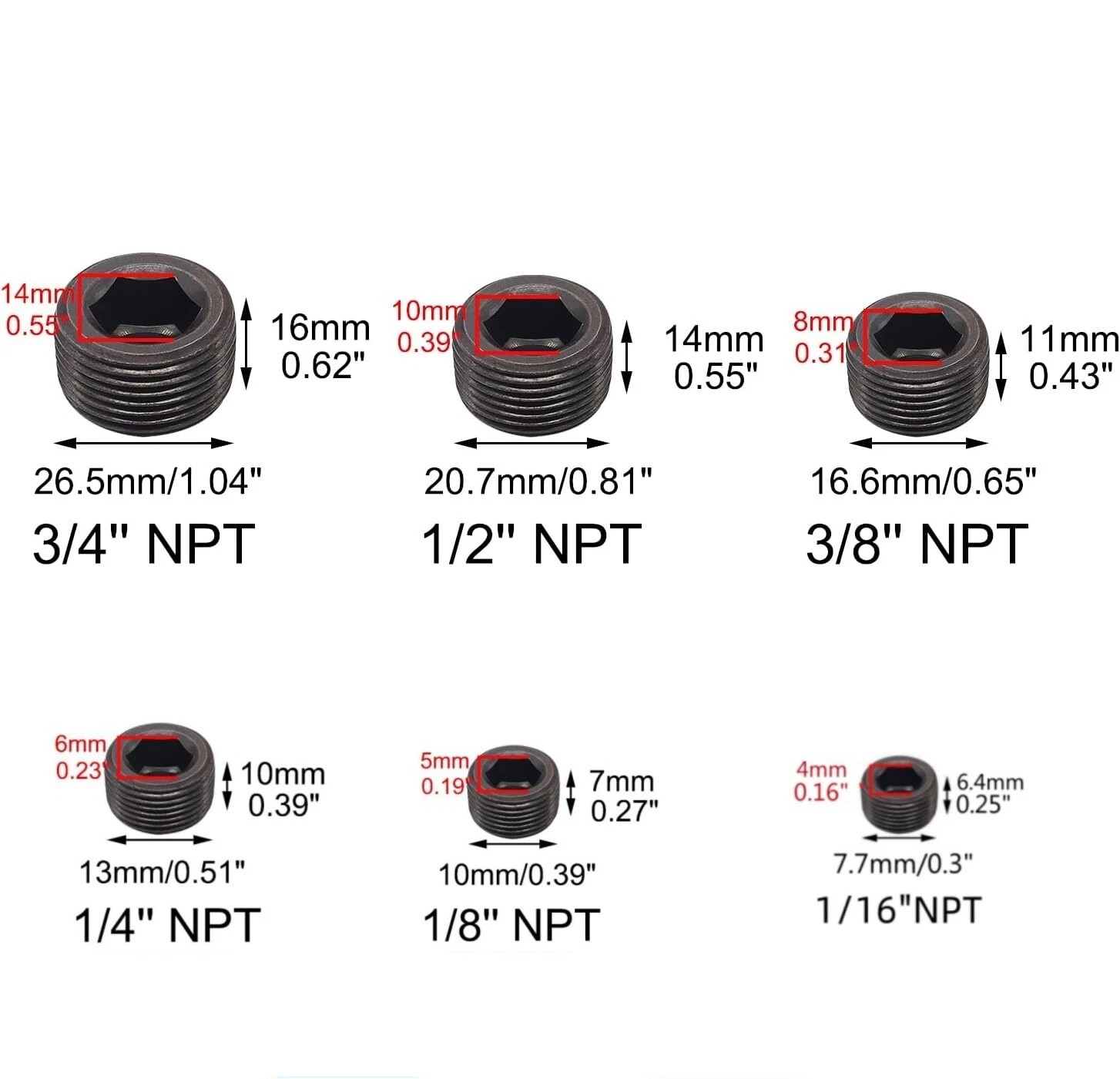 55pcs NPT Pipe Plug Set Assortment Kit 1/16 1/8″ 1/4″ 3/8″ 1/2″ 3/4″ NPT PLUGS