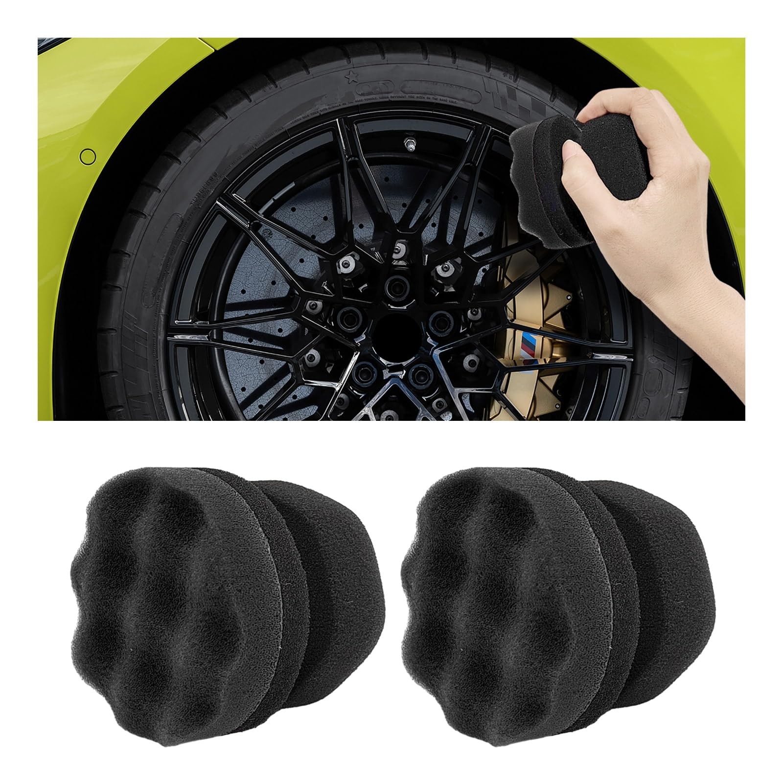 Suvnie 2 PCS Tire Shine Applicator, Reusable Foam Car Small, Black