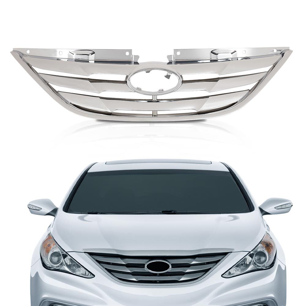 Fit For 2011-2013 Hyundai Sonata Front Bumper Upper Grille Mesh Grill Chrome