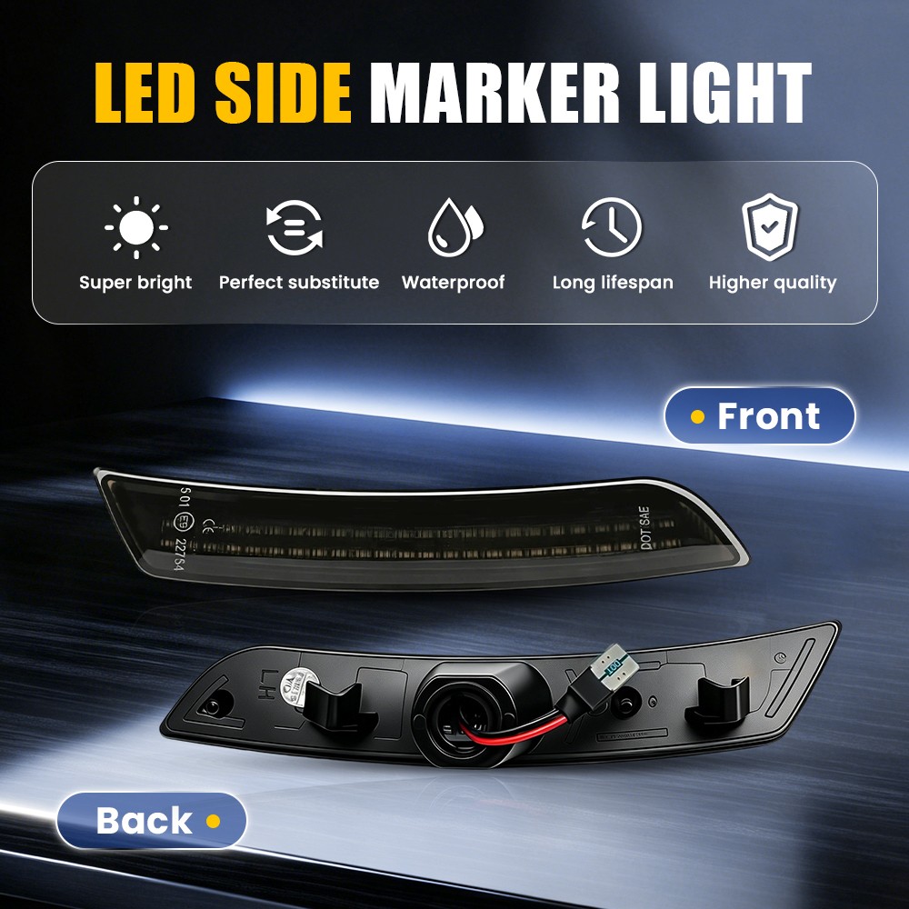 2Pcs Front ABS+PC LED Side Marker Lights For Chevy Camaro 2016 2017 2018-2023 US