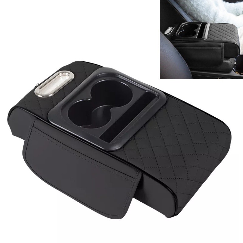 Car Center Console Armrest Box Pad Elbow Support Cushion Mat With 2 Cup Holder
