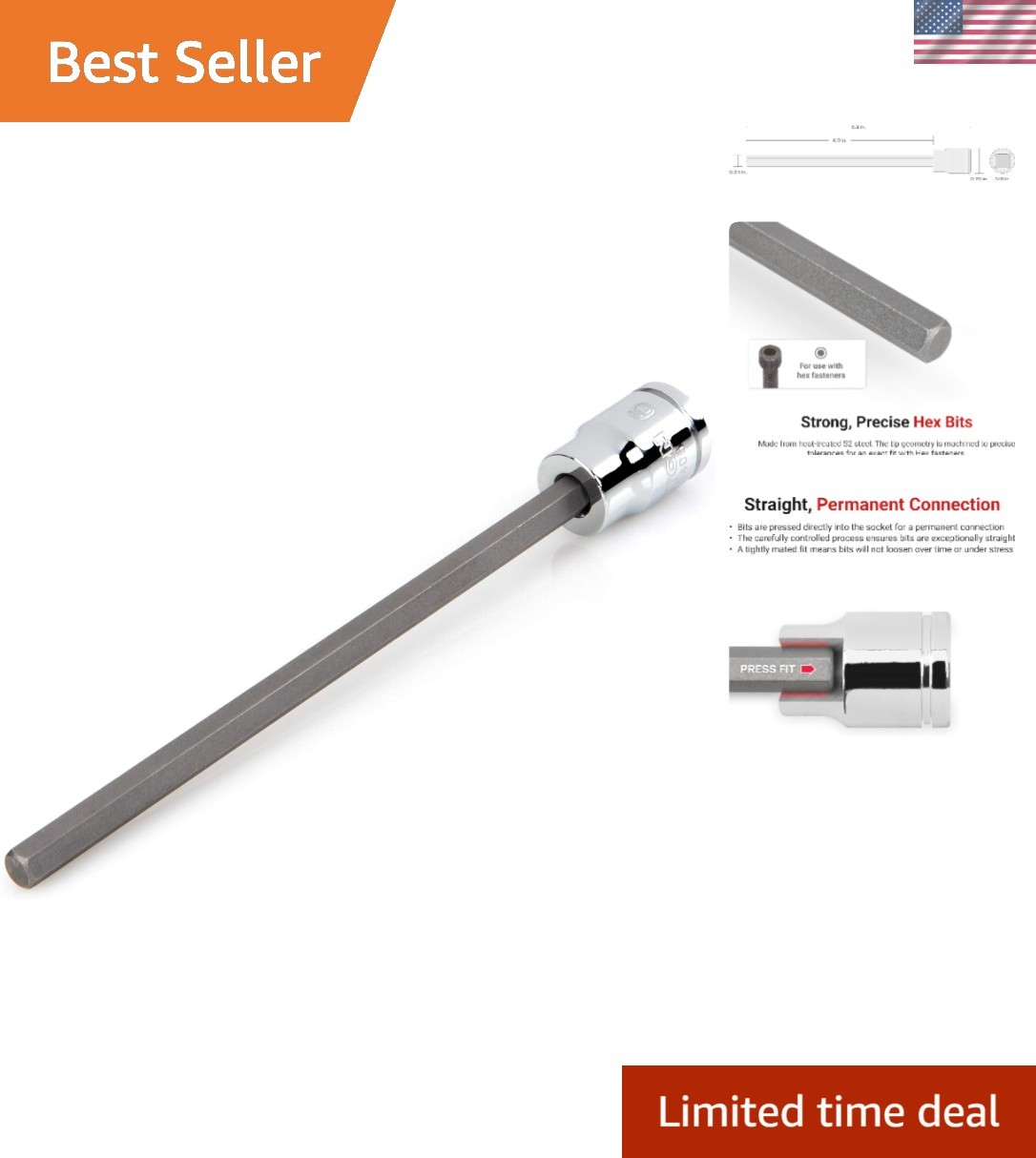 Durable 3/8 Inch Drive 6 mm Long Hex Bit Socket for Automotive & Industrial Use