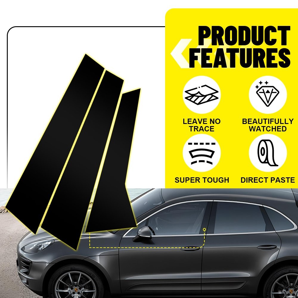 6PCS Door Trim Pillar Posts Gloss Black Cover Decor For Porsche Macan 2014-2022