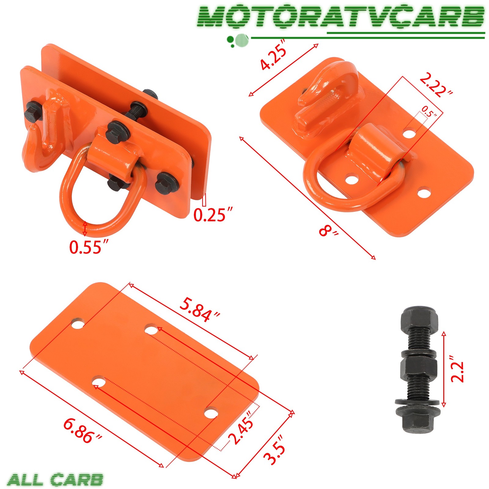 ALL-CARB Hooks with Tie Down Ring Grade 70 Forged Steel Bolt on Grab Hook 2 Pcs