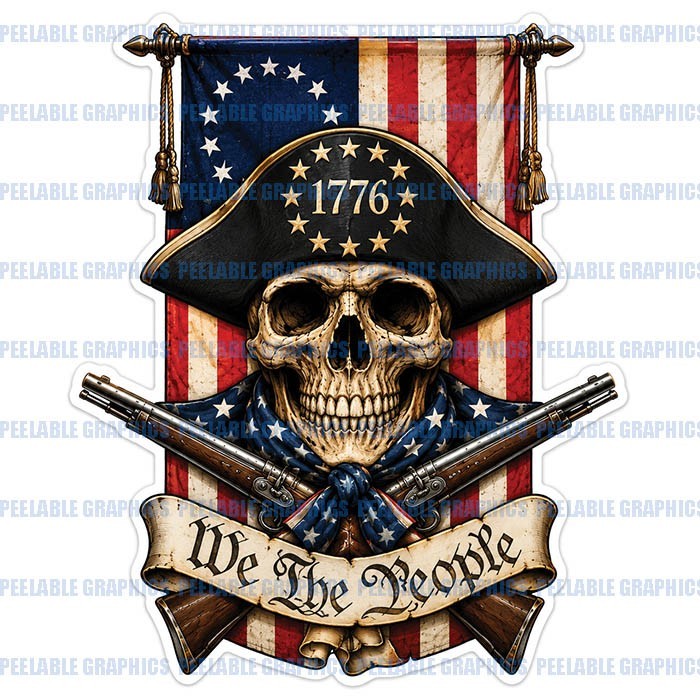 We The People Skull Patriotic USA Flag Vinyl Decal Sticker K