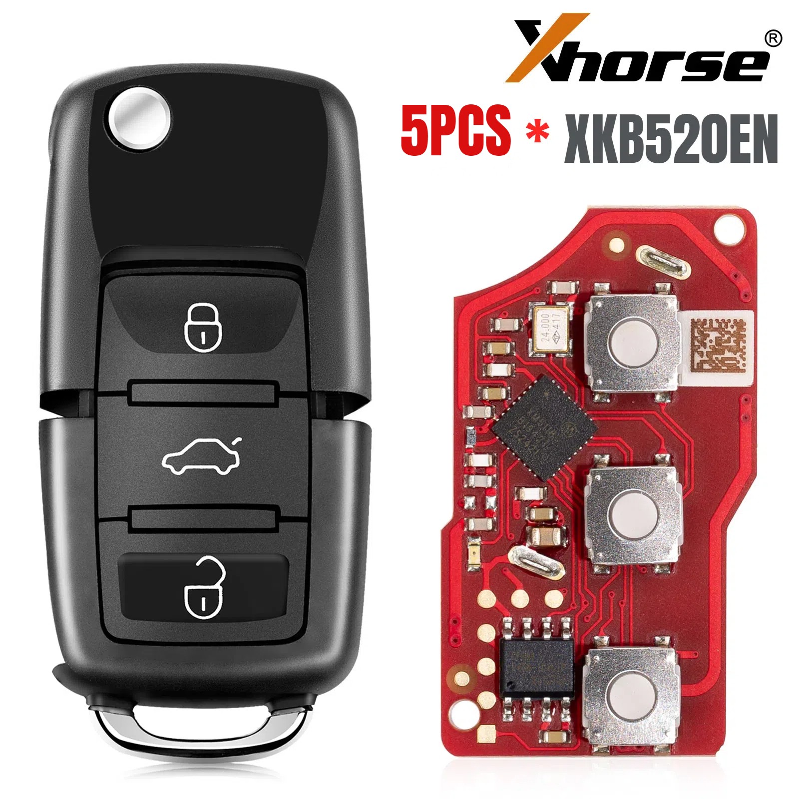 Xhorse XKB520EN V2 Wire Remote Key B5 Flip 3 Button Support Wireless Progarmming