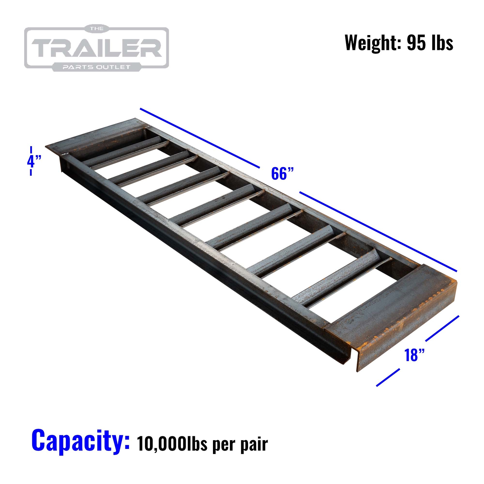 Single 4″ Channel Heavy Duty Steel Loading Ramp (10,000 lb Capacity) – Unpainted