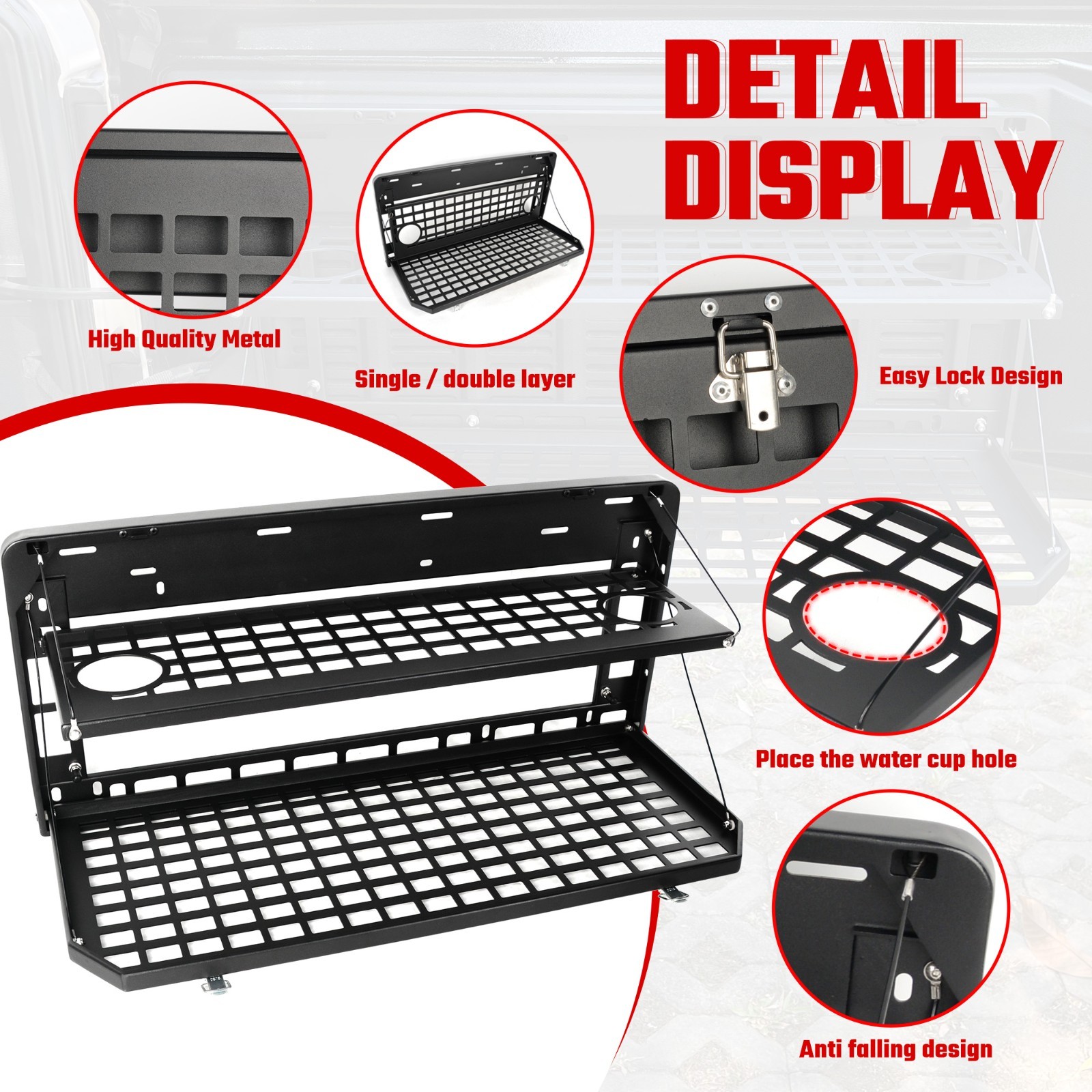 Car tailgate table with a foldable storage capacity of up to 1000 pounds