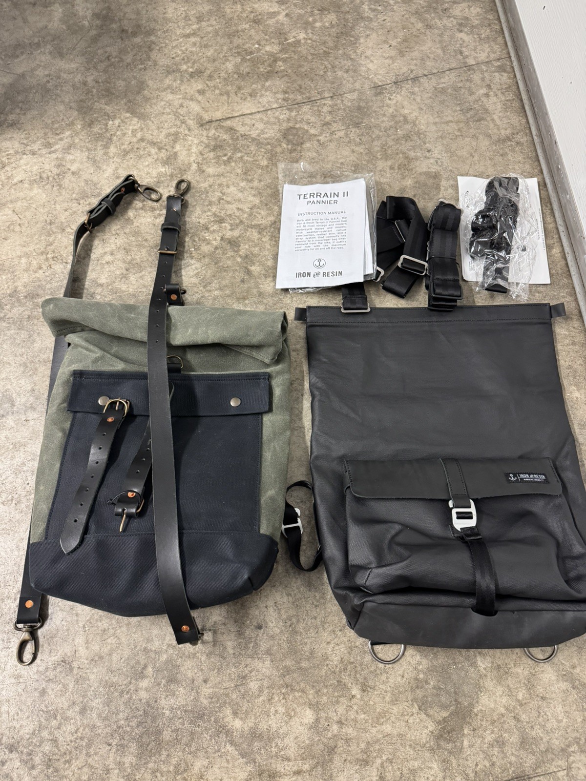 Iron & Resin Terrain II Moto Pannier Saddlebag Motorcycle Backpack Black Canvas