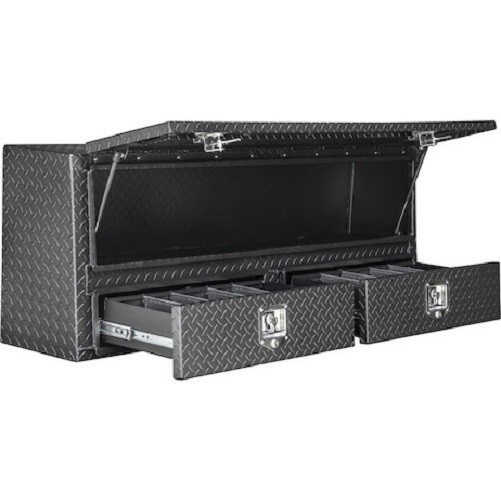 Buyers #1735631 60″ Matte Black Diamond Tread Aluminum Contractor Box w/Drawers