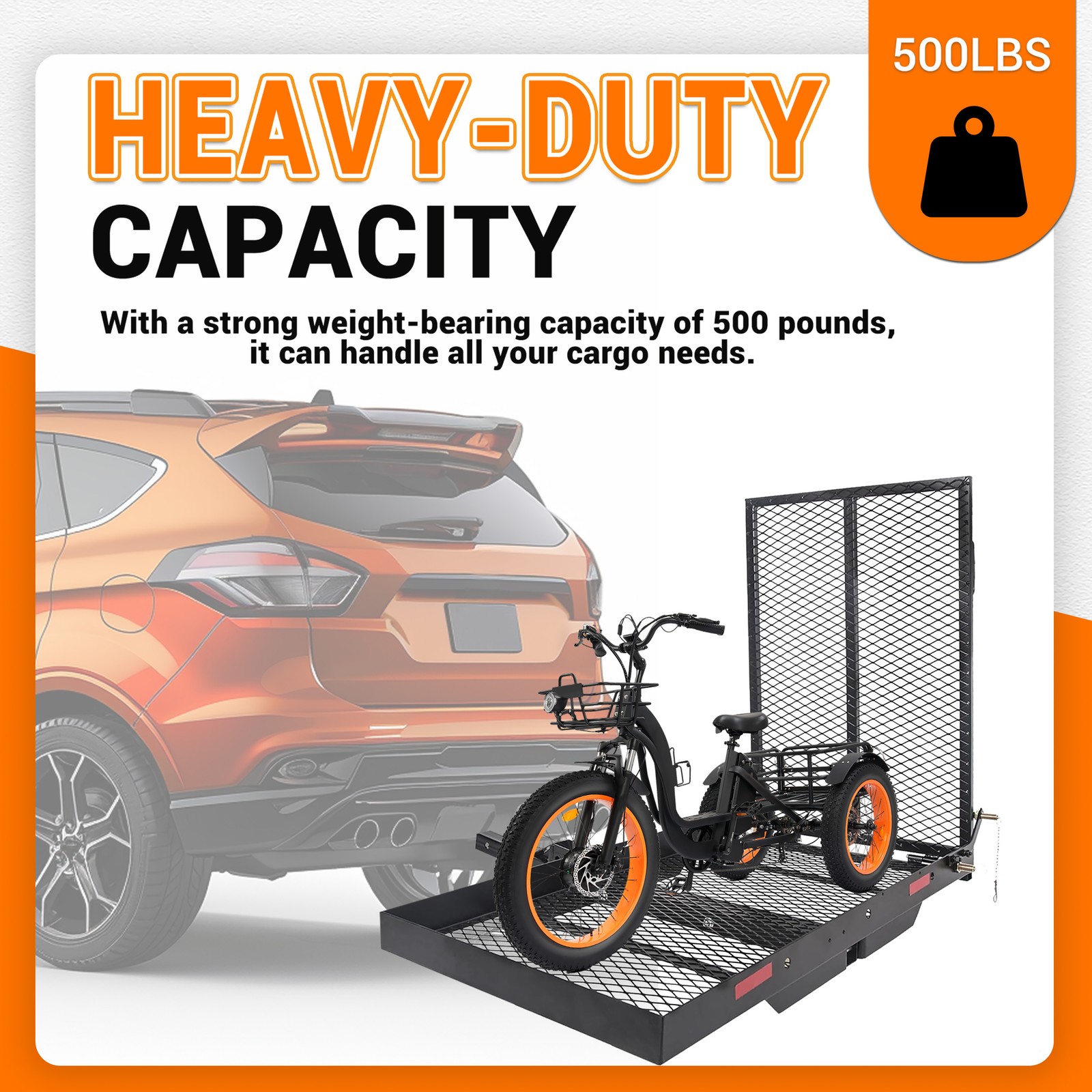 Folding Wheelchair Carrier Rack with Ramp Hitch Mount Steel Cargo Carrier Basket