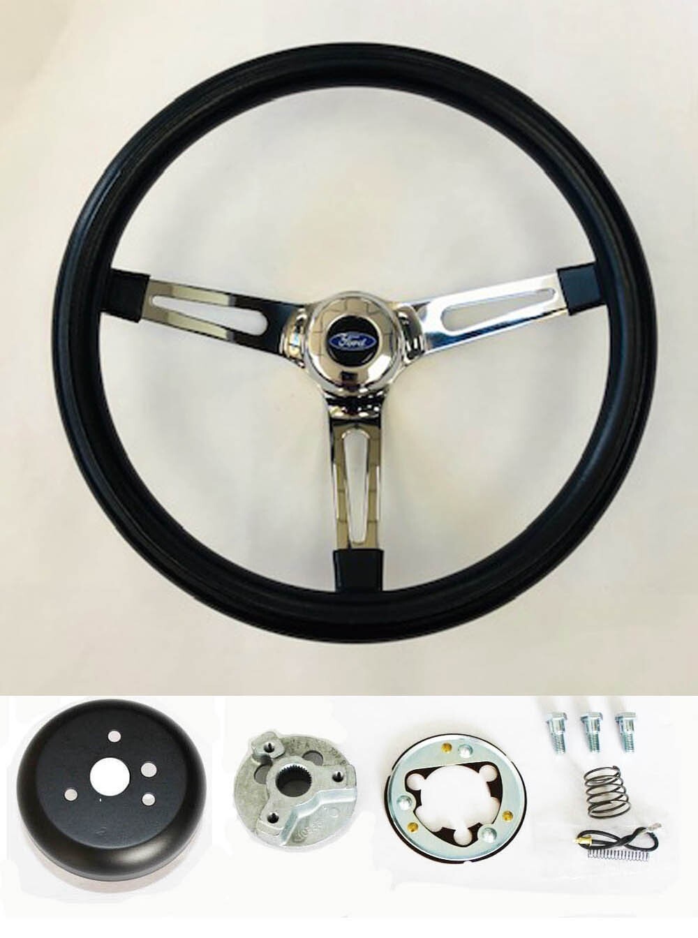 78 – 91 Bronco F100 F150 F250 F350 Black on Chrome Spoke Steering Wheel 13 1/2″