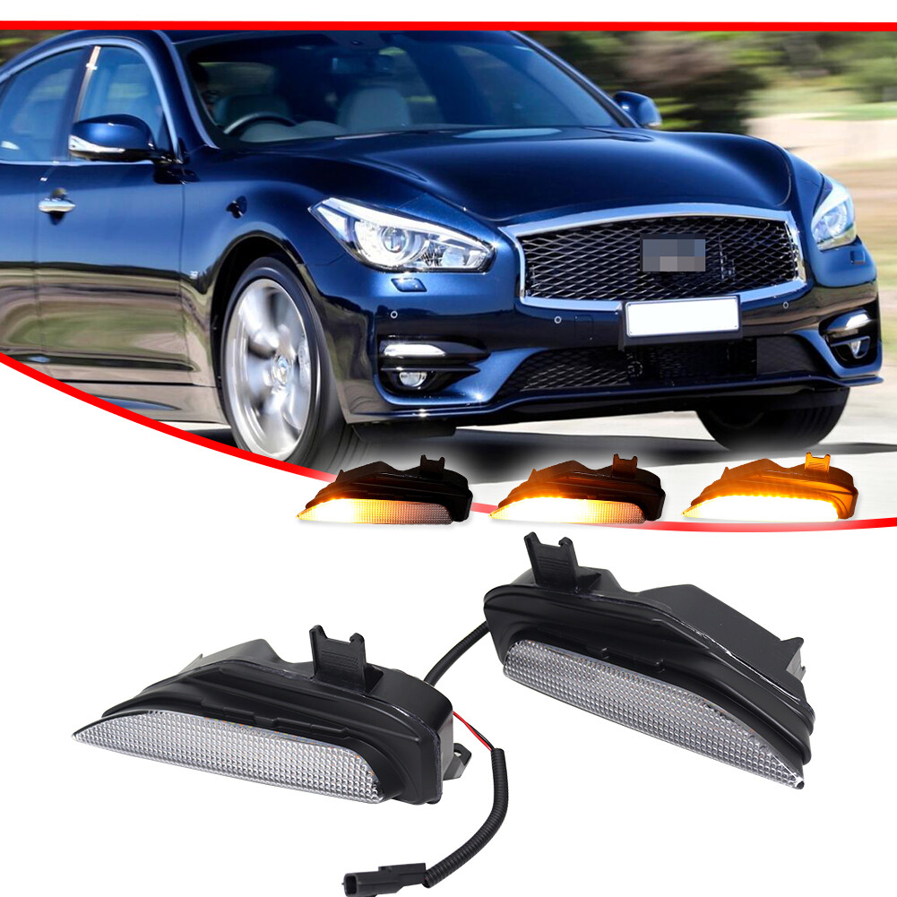 Clear Swithback LED Sequential Signal Fog Lamp For 14-20 Infiniti Q50 Q50S Sport
