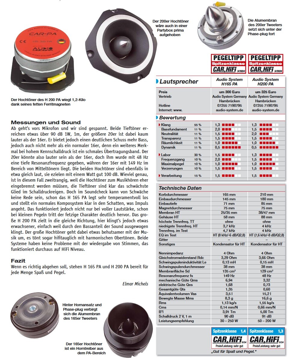 Audio System H 200 PA 20 cm (8″) Component Speaker Set Extreme Kickbass