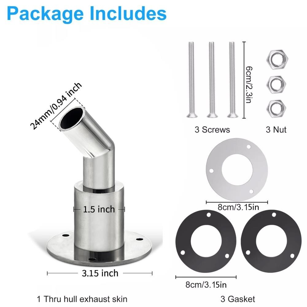 Thru Hull Exhaust Fitting, 24mm 316 Stainless Steel For Diesel Parking Heaters A