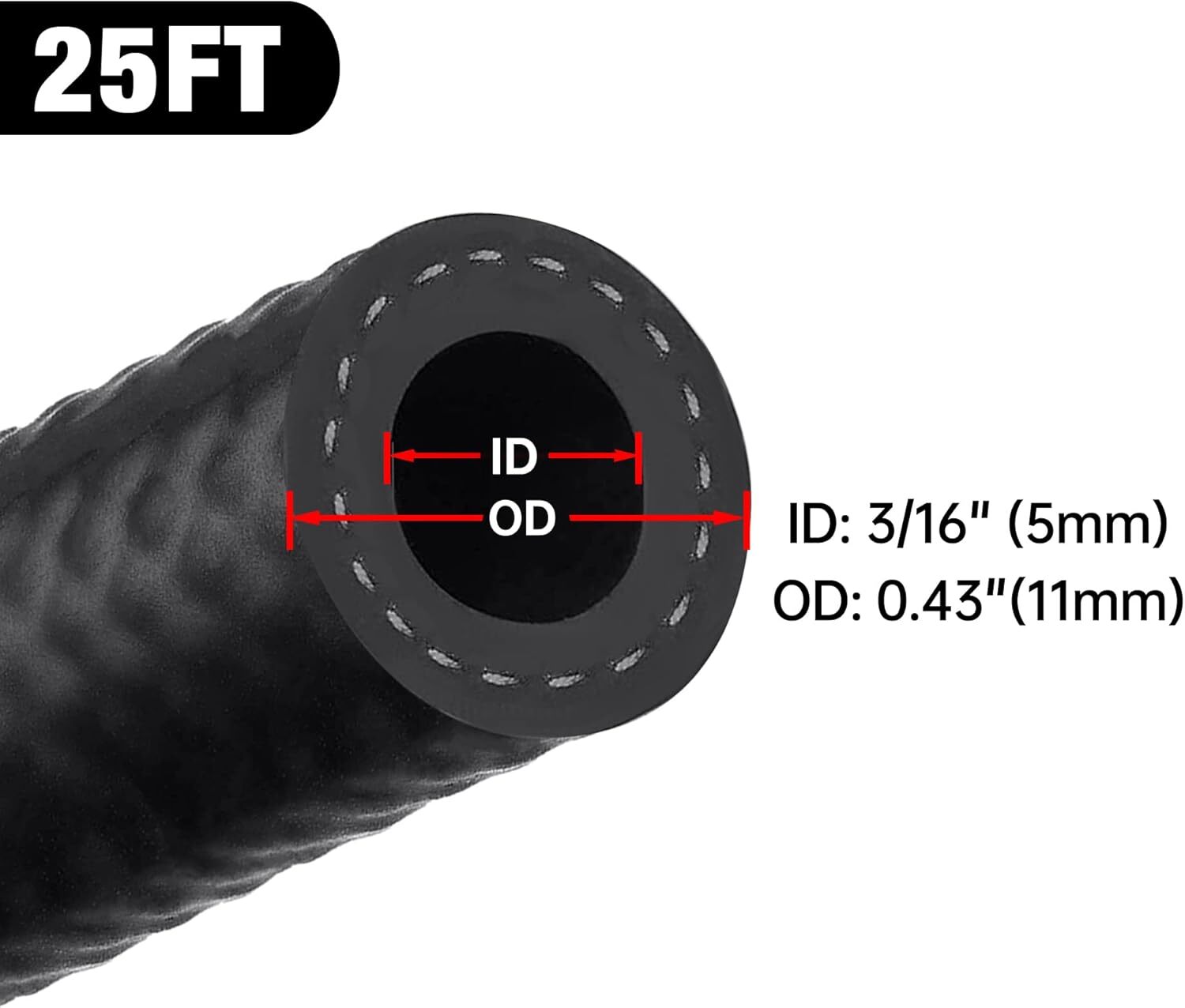 Fuel Line Hose Gas Lines Rubber NBR Push on Hose 3/16″ 1/4″ 5/16″ 3/8″ 1/2″ 5/8″