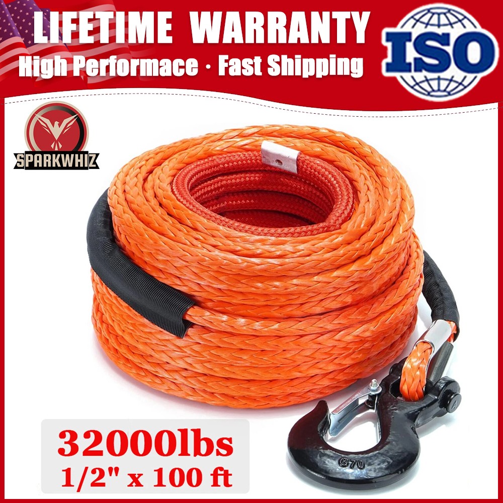 Synthetic Winch Rope 1/2″x100’ft 32000lbs Winch Cable Line Rope Off Road For ATV