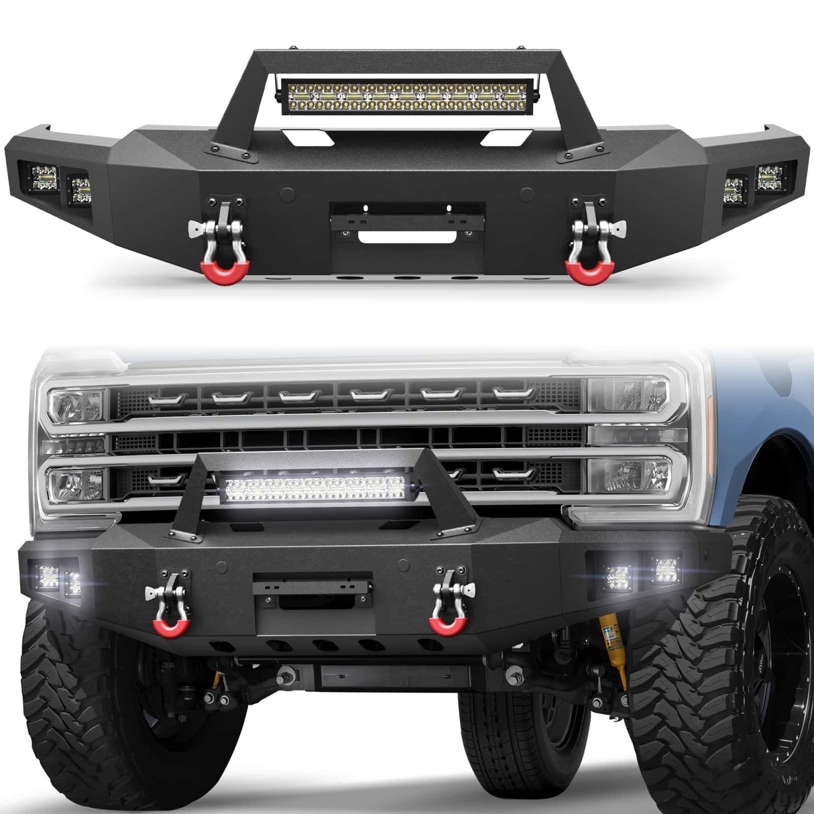 Front Bumper For Ford F250 F-350 Super Duty 2023-2025 with Winch Plate & D-ring