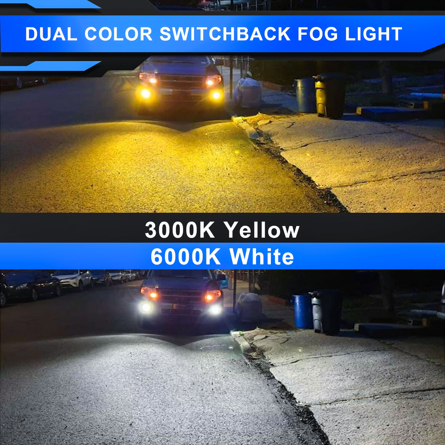 9005 HB3 LED Headlight High Beam Bulbs Dual Color w/ Flash Mode White + Yellow