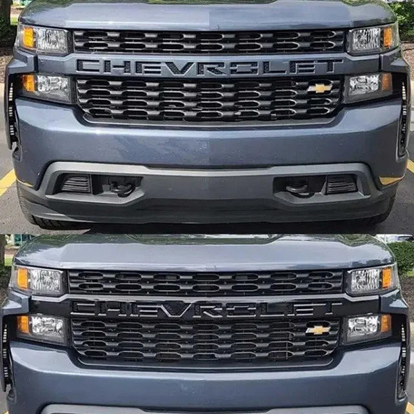 For Chevy Silverado 1500 19-21 Trim Illusion 2-Pc Gloss Black Main Grille