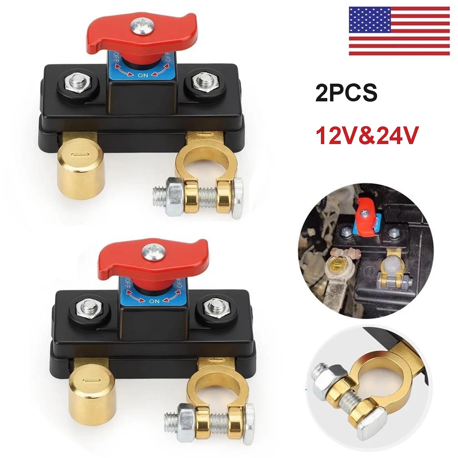 Universal Battery Disconnect Switch 12V & 24V Cut Off Isolator For Cars RV 2PCS