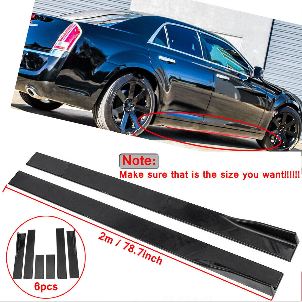 For Chrysler 300 for 300C Side Skirts Rocker Panel Splitter Lip Glossy Black CB