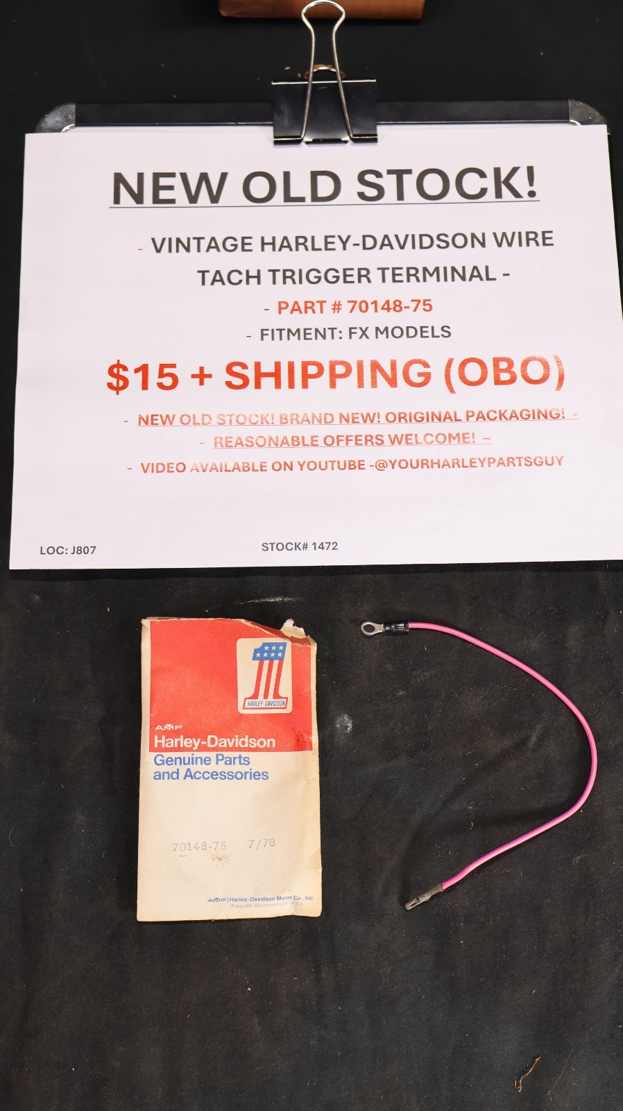 Vintage Harley Davidson Wire Tach Trigger Terminal 70148-75 NOS OEM FX